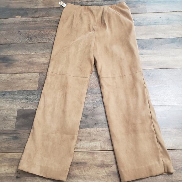 New Vintage Talbots Suede Like Flat Front Straight Leg High Rise Tan Lined Pants - Picture 4 of 9